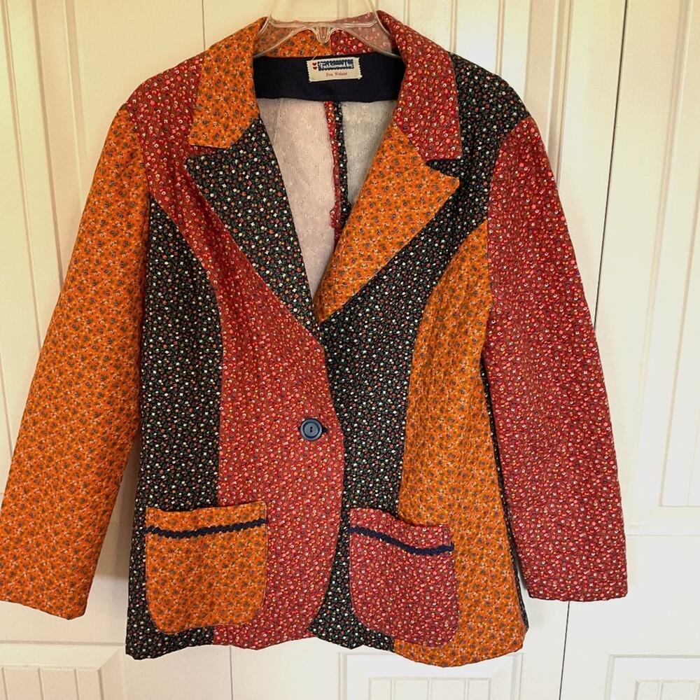 1970’s Vintage Cottagecore Quilted Blazer Jacket Floral Mix & Match Patchwork